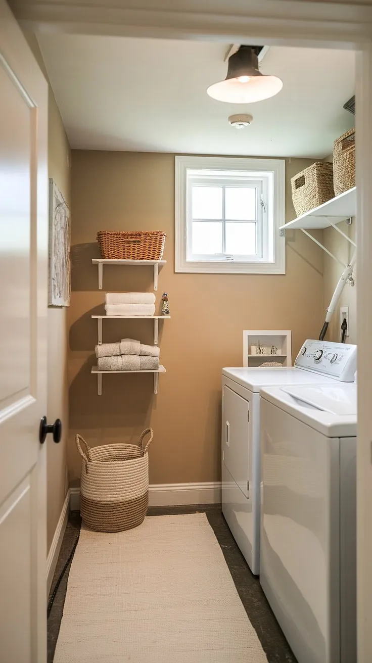 Basement laundry ideas don't get cuter than this! This basement laundry room remodel transformed a drab basement washer and dryer area into a bright and efficient basement laundry space.