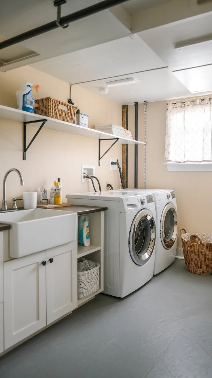 Basement laundry room remodel complete! This basement laundry room renovation transformed a drab space into a bright and efficient area, offering plenty of basement laundry ideas for your own project. See how we tackled this basement laundry challenge.