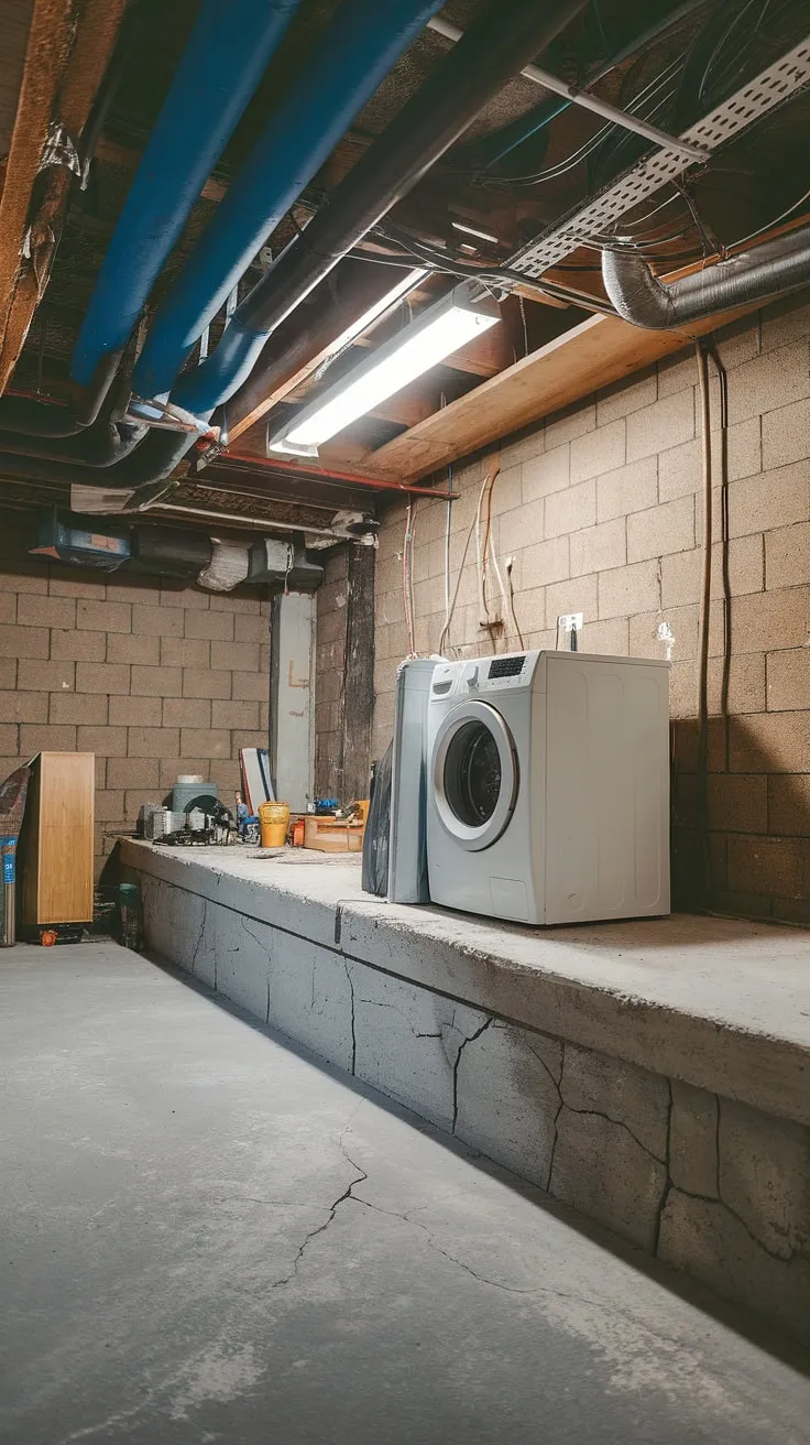 This basement ledge is the unexpected star of our unfinished basement laundry room renovation. Basement laundry ideas are flowing as we transform this space.