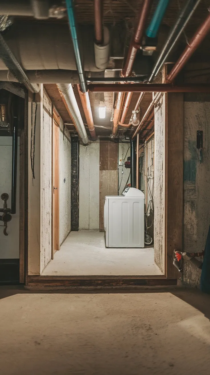 This basement ledge is the unexpected star of this basement laundry room. Ideas for basement laundry remodel abound, but sometimes, simple is best. A perfect example of basement washer and dryer placement.