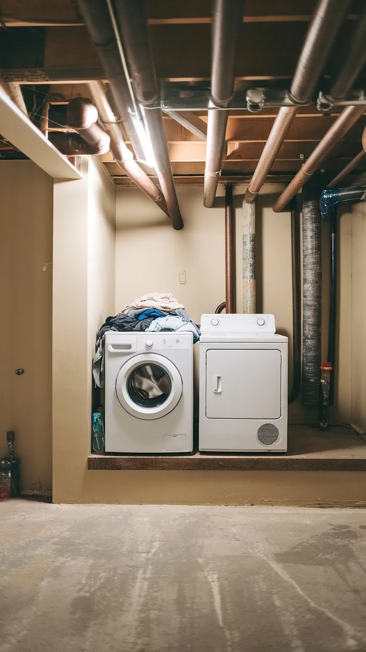This basement ledge is the unexpected star of our unfinished basement laundry room. Basement laundry renovation ideas are flowing now that we've maximized this space.