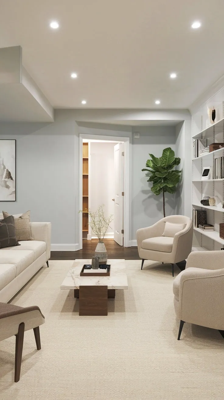 Stylish Modern Basement Living Room with Cozy Decor