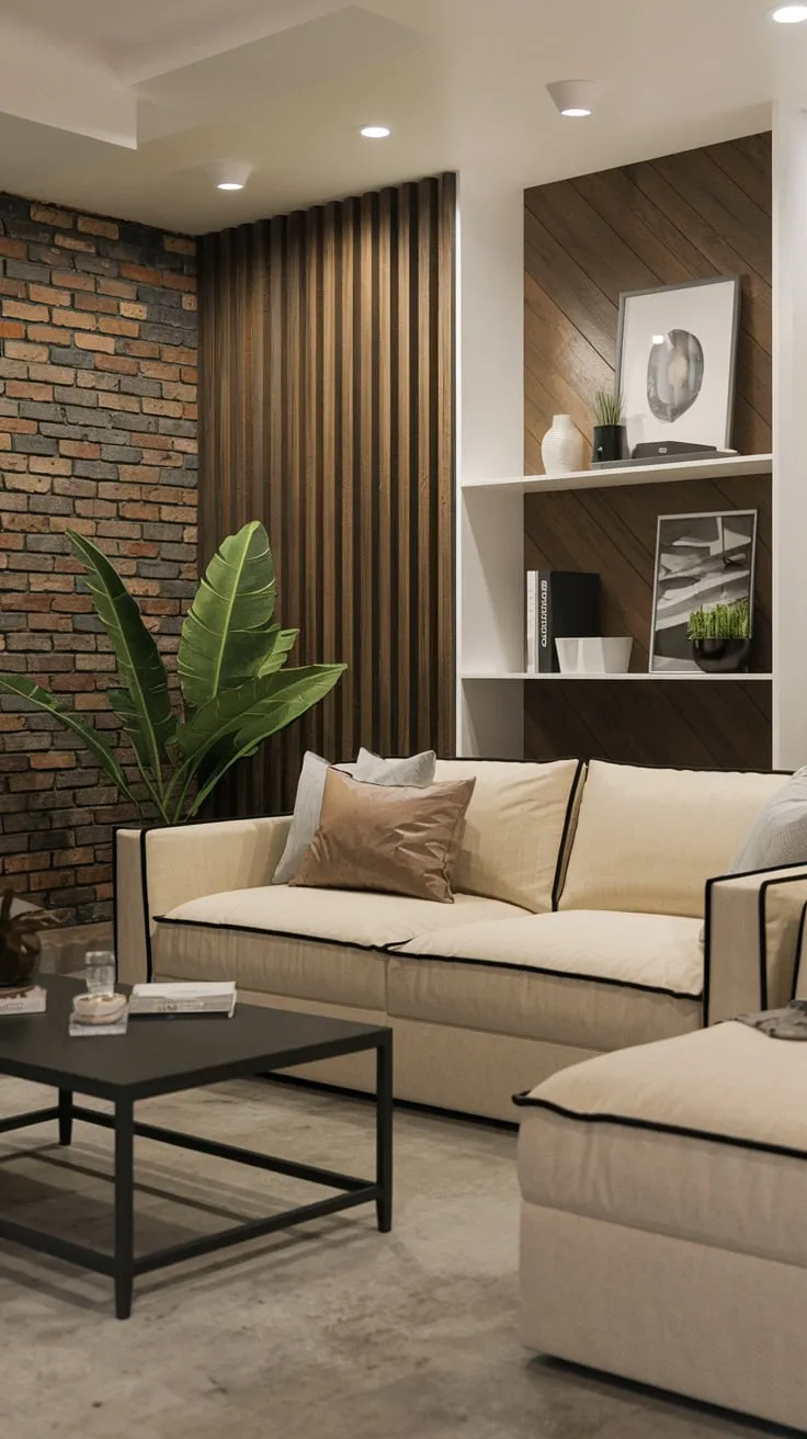 Stylish Modern Basement Living Room with Cozy Accents