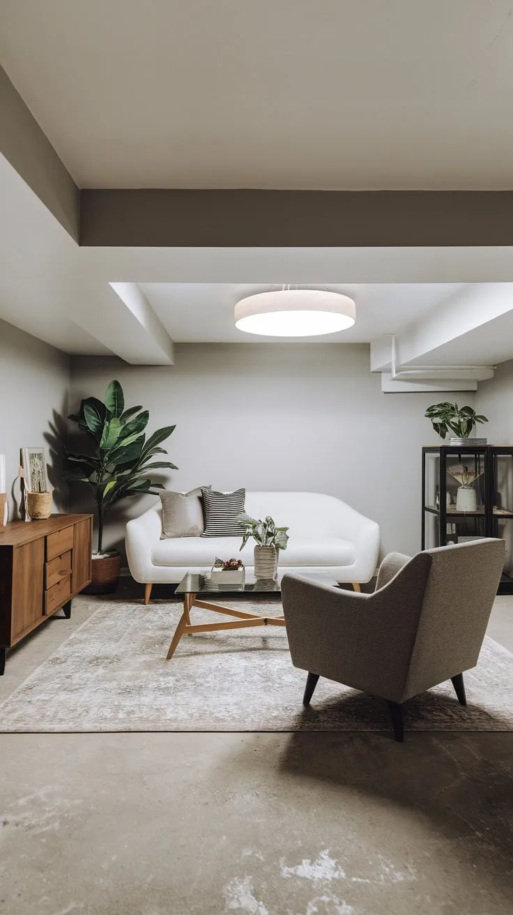 Stylish Modern Basement Living Room with Elegant Decor