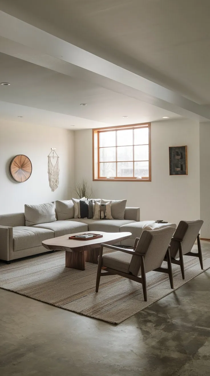 Stylish Modern Basement Living Room with Comfort