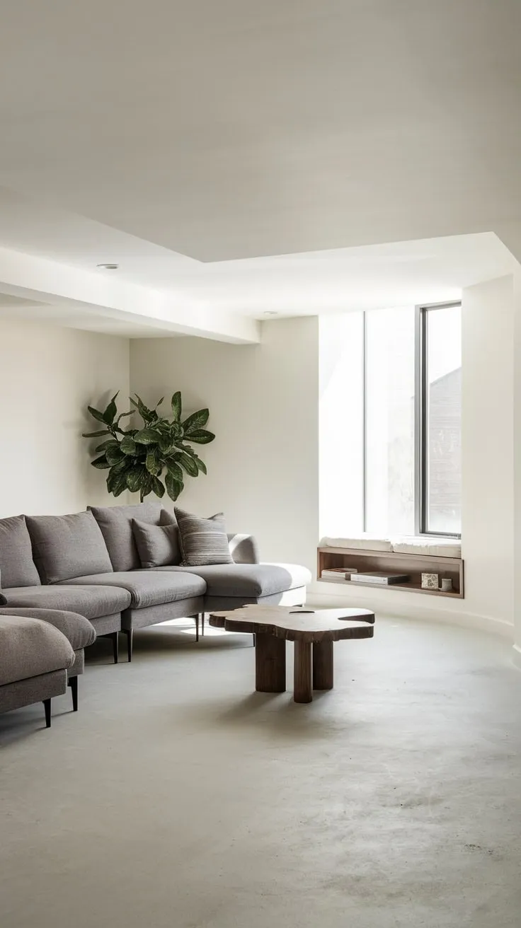 Stylish Modern Basement Living Room with Natural Light