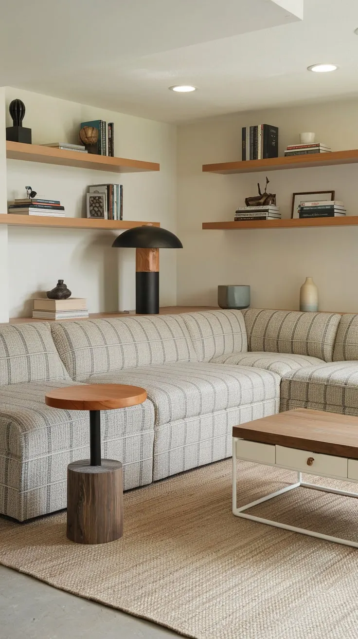 Stylish Modern Basement Man Cave with Cozy Decor