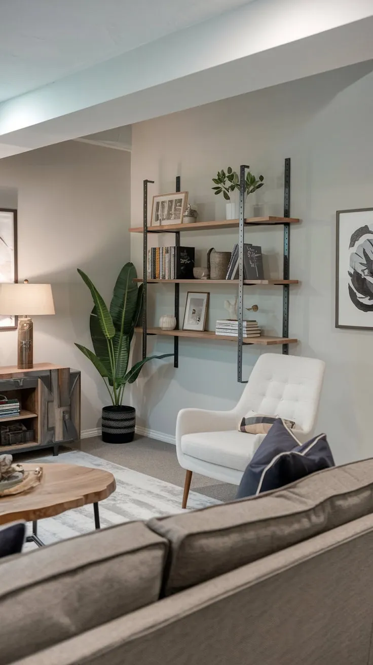 Stylish Modern Basement Man Cave with Cozy Decor