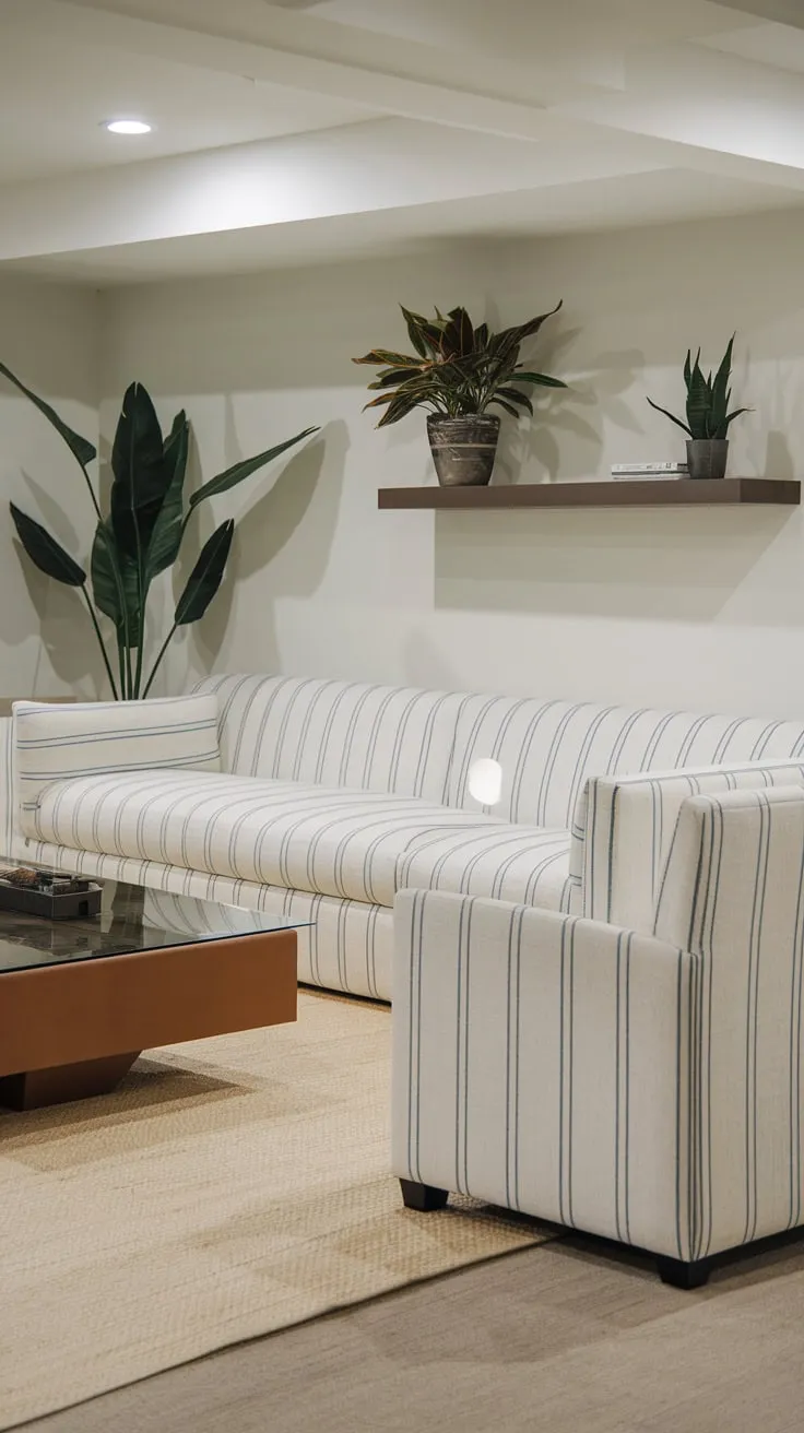 Stylish Modern Basement Man Cave with Cozy Decor