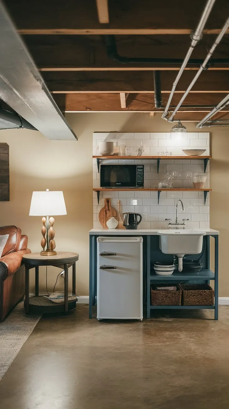 This living room kitchenette proves that even a small space kitchenette can be stylish and functional, offering hotel room kitchenette design inspiration for a home office kitchenette or mini kitchens small spaces. A clever kitchenette bathroom combo isn't necessary here!