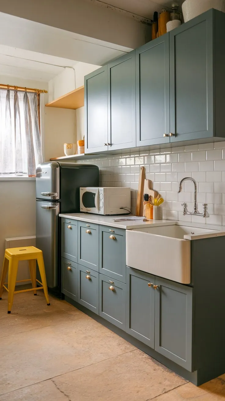 This basement mini kitchen proves that small space living can be stylish and functional. Perfect for small kitchen studio ideas, kitchenette guest suites, or even a master suite kitchenette, this design maximizes space and charm.