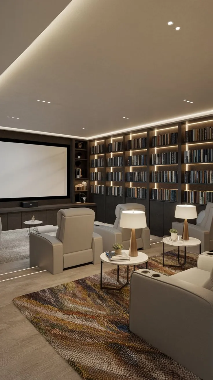 Cozy Modern Basement Theater with Reclining Seats
