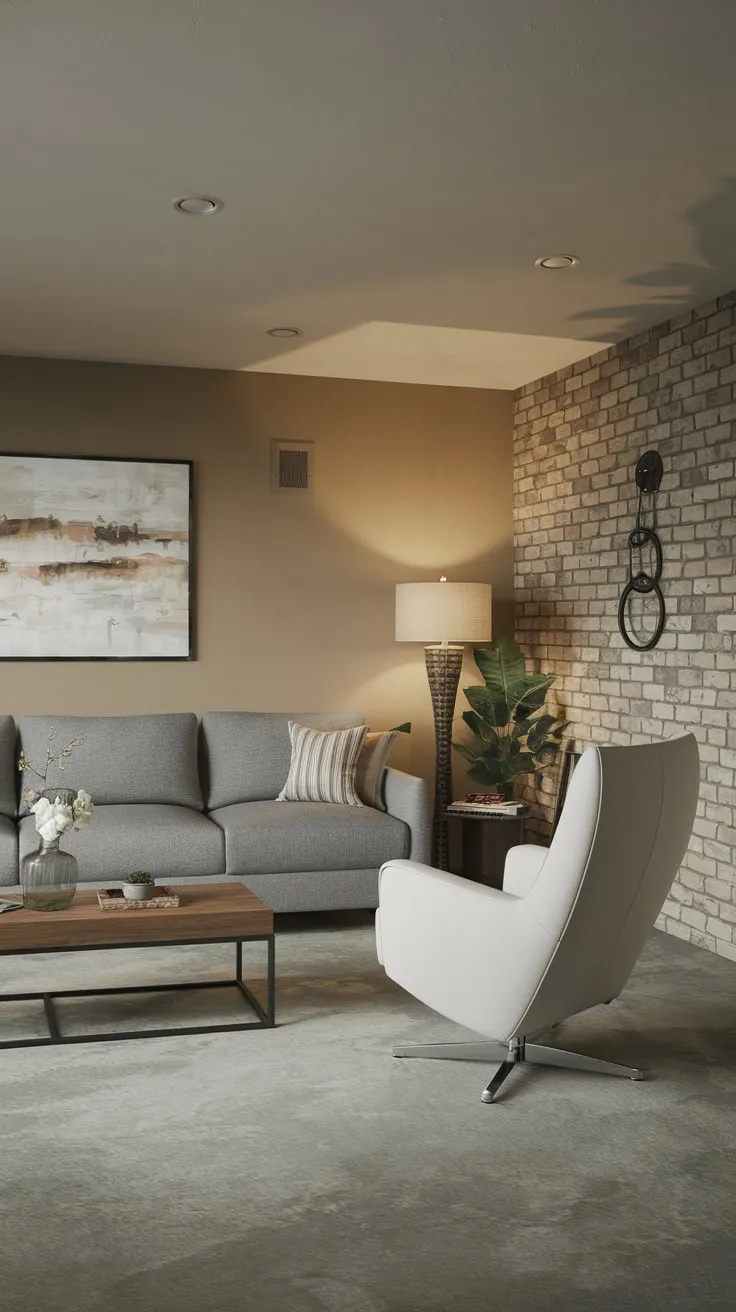 Stylish Basement Movie Theater with Cozy Seating Area