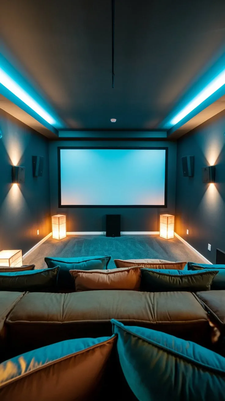 Cozy Modern Basement Theater with Plush Seating