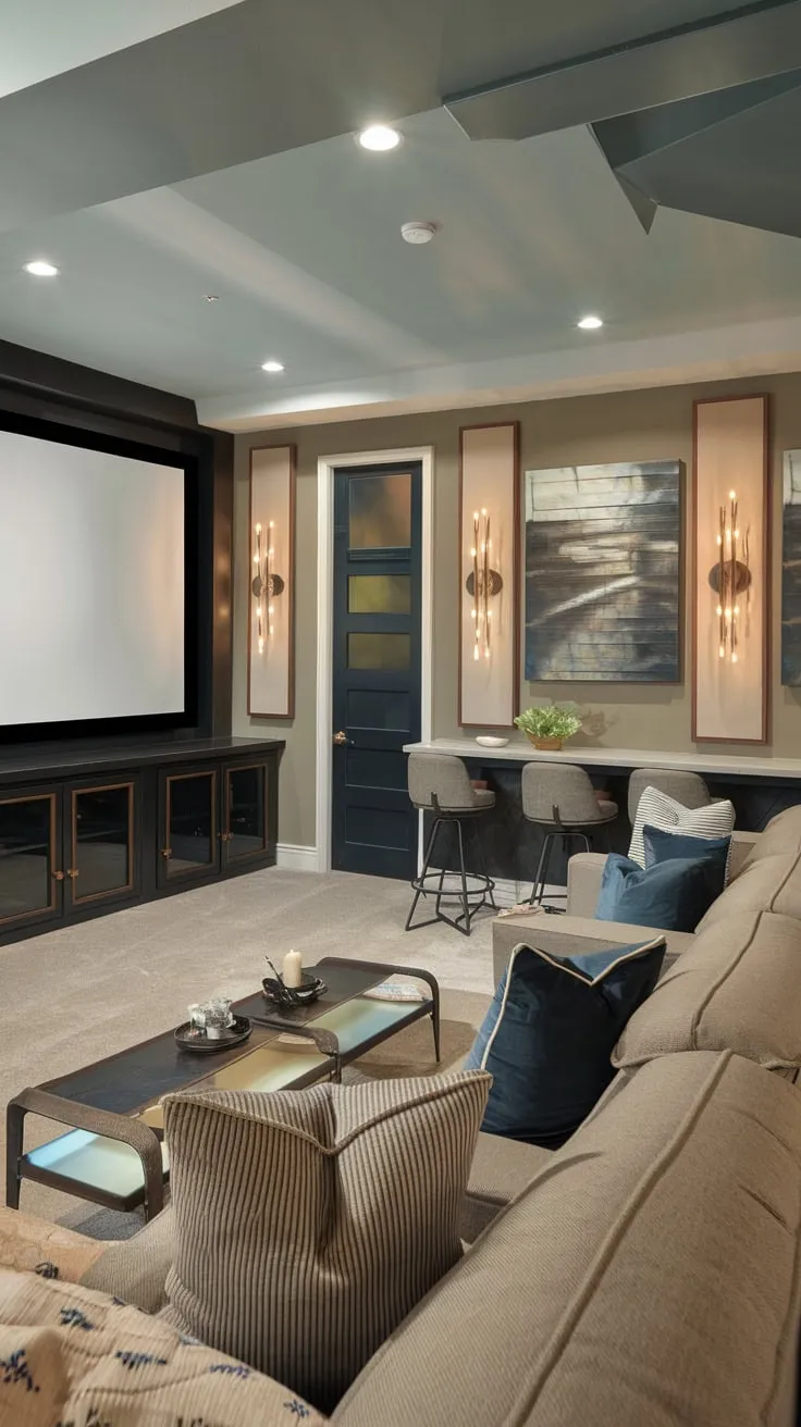 Luxurious Modern Basement Theater with Cozy Seating