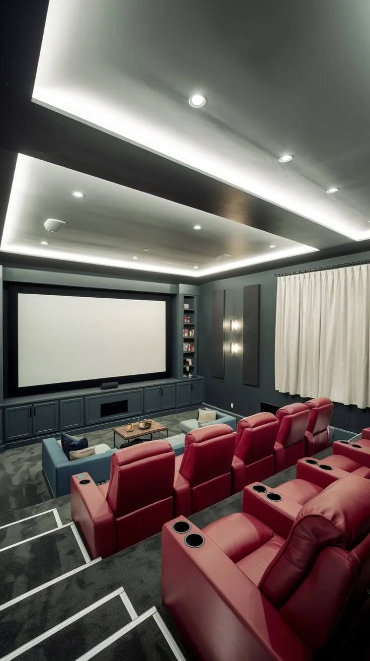 Luxurious modern basement theater with plush seating