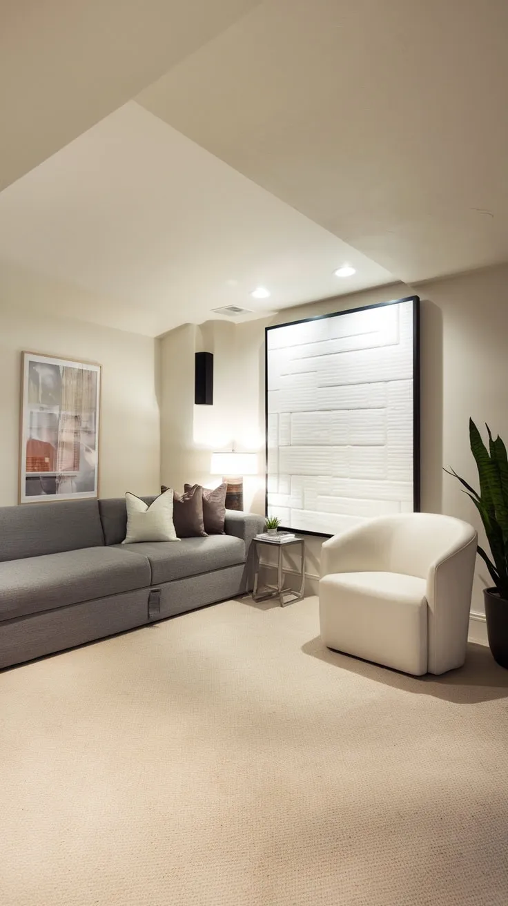 Stylish Modern Basement Theater with Cozy Seating Decor