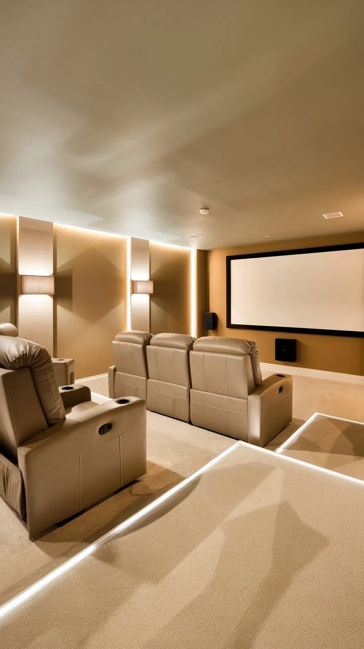 Cozy Modern Basement Theater with Beige Accents