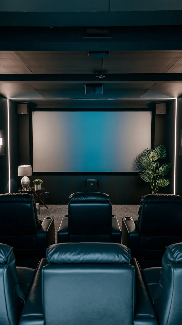 Cozy Modern Basement Theater with Plush Seating