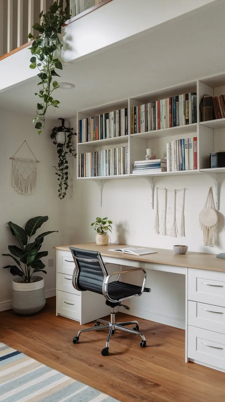 Stylish Modern Basement Office with Loft and Plants