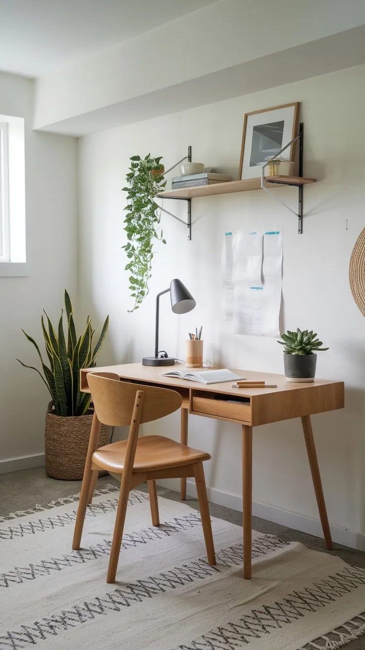 Bright Minimalistic Basement Office with Stylish Furniture