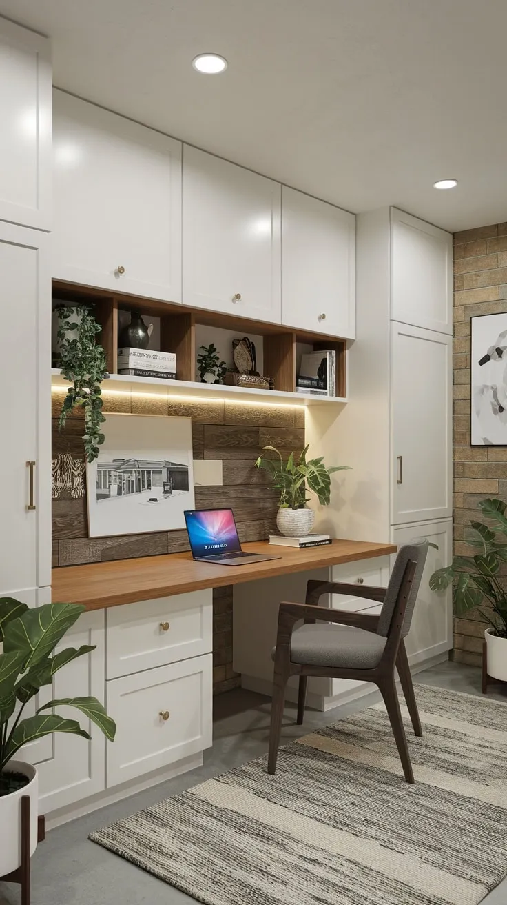 Stylish Modern Basement Office with Cozy Design Elements