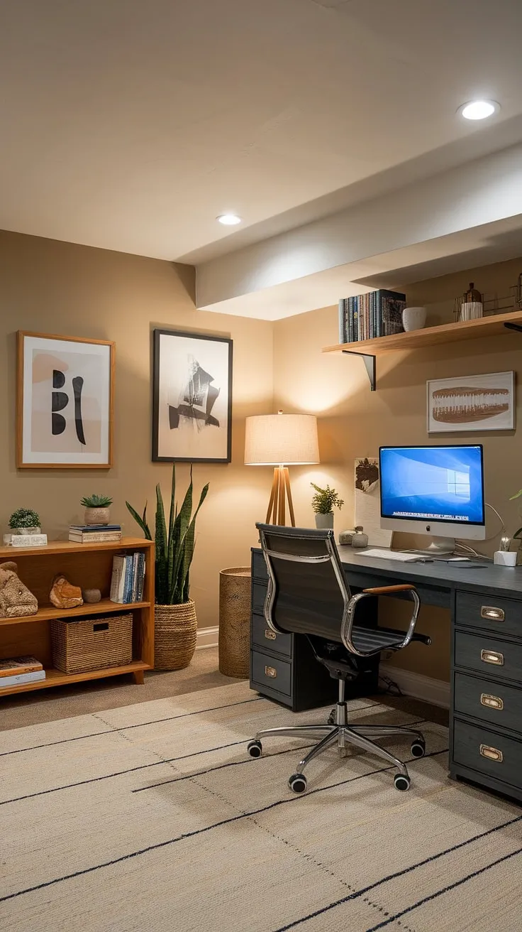 This basement renovation transformed a forgotten space into a highly functional and stylish home office.  The ergonomic workspace, complete with carefully chosen office furniture, promotes productivity and comfort for remote work.  This basement workspace is the perfect blend of creative space and efficient office design, showcasing the possibilities of workspace organization in a basement studio.