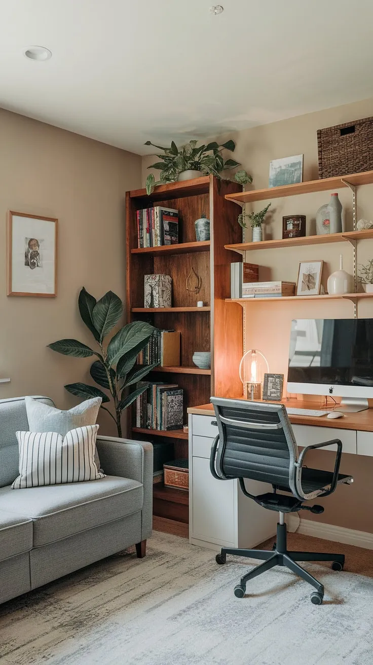 This basement renovation transformed a forgotten space into a highly functional and stylish home office.  The ergonomic workspace, complete with a white desk, black chair, and thoughtful office furniture, fosters productivity and inspires creative work from home. This basement workspace is a testament to smart office design and efficient workspace organization, perfect for remote work.