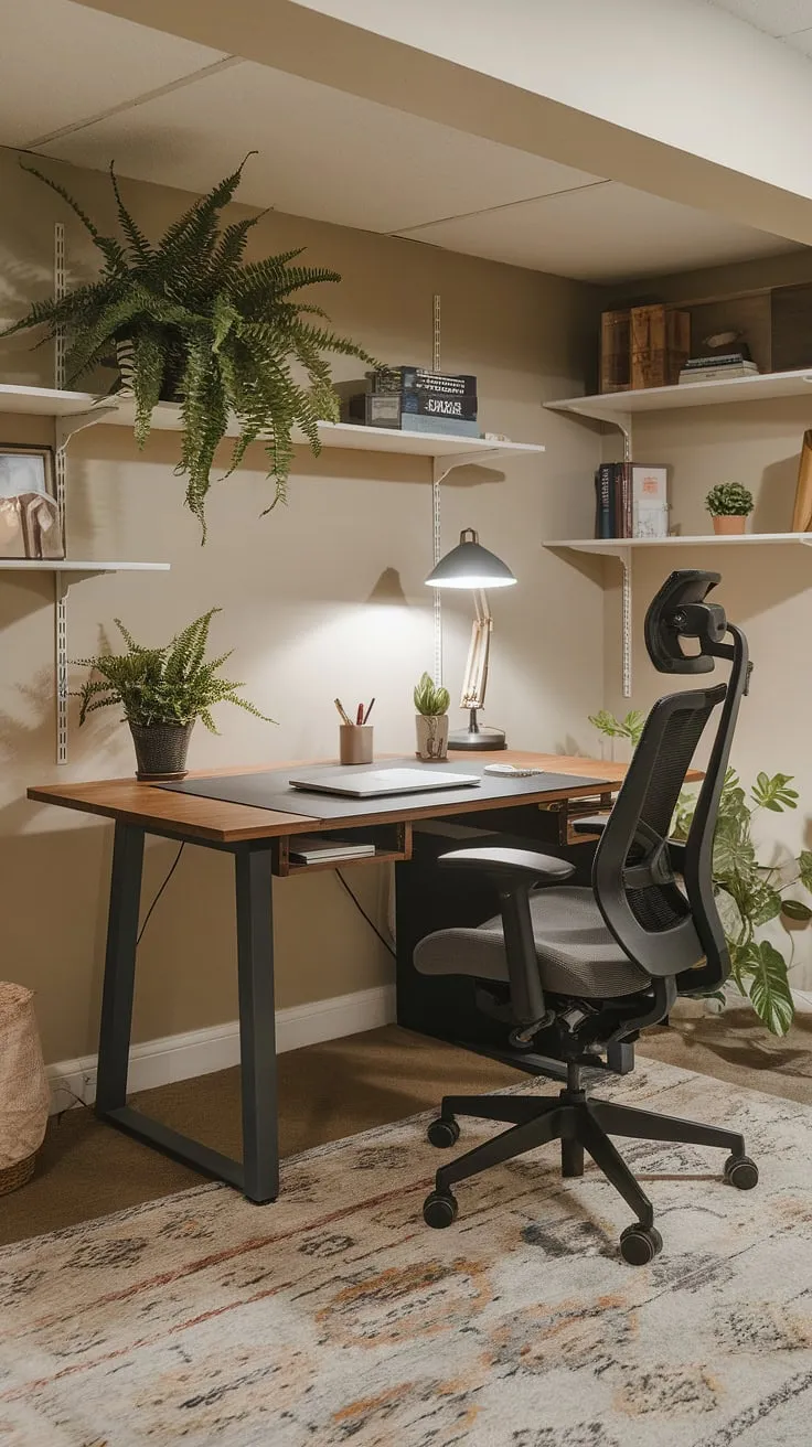 This basement renovation transformed a forgotten space into a highly productive home office.  The ergonomic workspace, complete with comfortable office furniture and thoughtful office design, makes remote work a breeze.  This basement studio is the perfect blend of creative space and workspace organization, proving that a basement office can be a stylish and efficient productivity space for work from home success.