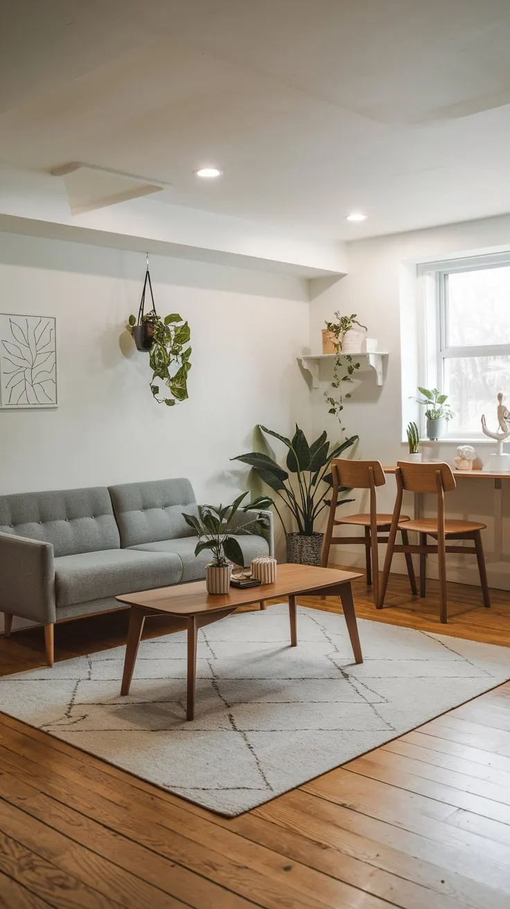Stylish Modern Basement Office with Cozy Elements