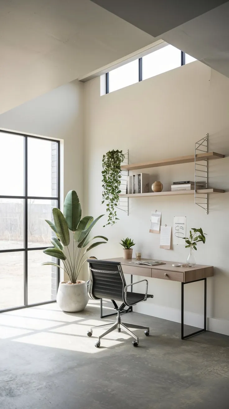 Modern Minimalist Basement Office Bathed in Natural Light