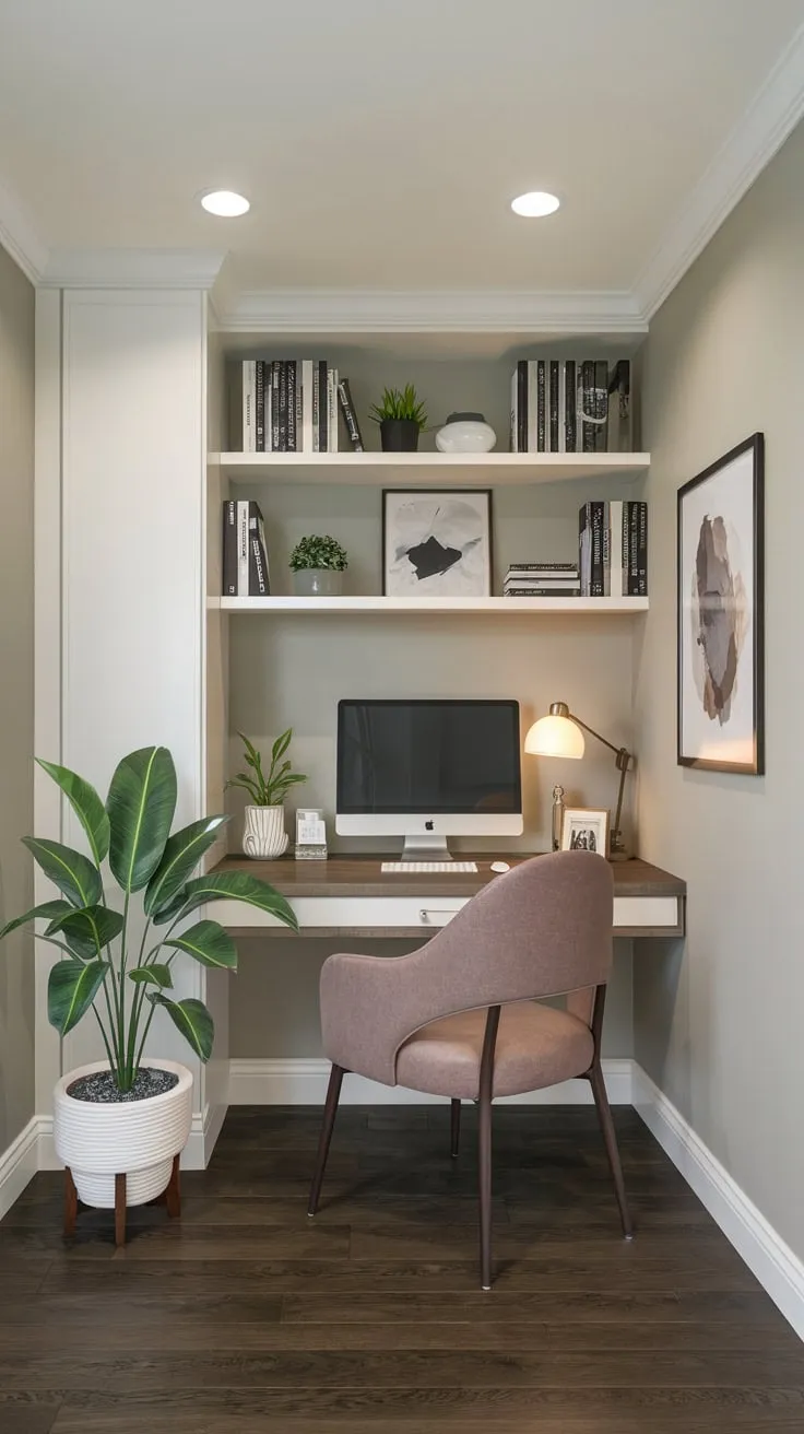 Stylish Modern Basement Office with Cozy Personal Touches