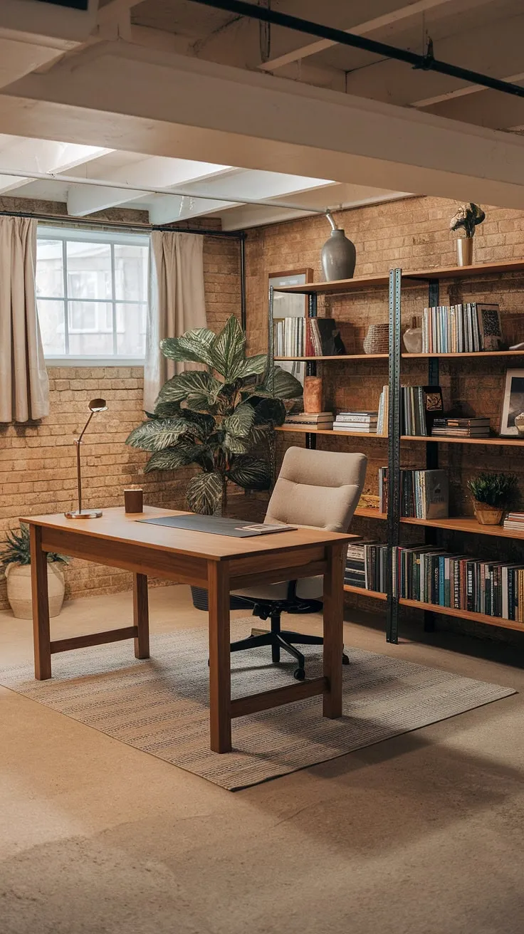 This basement renovation transformed a forgotten space into a productive home office. The ergonomic workspace, complete with office furniture like the wooden desk and comfortable chair, fosters creativity and efficient remote work.  The thoughtful office design, including the workspace organization and carefully chosen office setup, makes this basement studio a perfect blend of comfort and productivity.