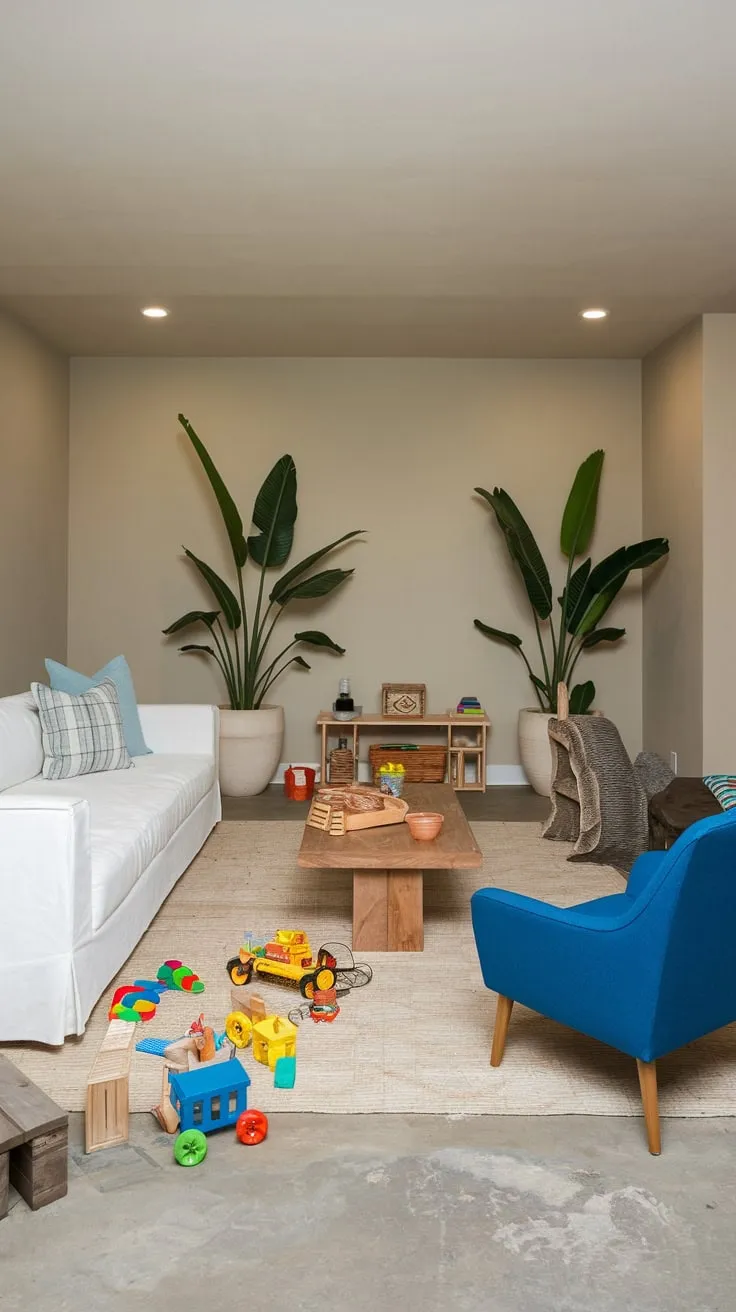 Bright Modern Basement Playroom with Colorful Toys