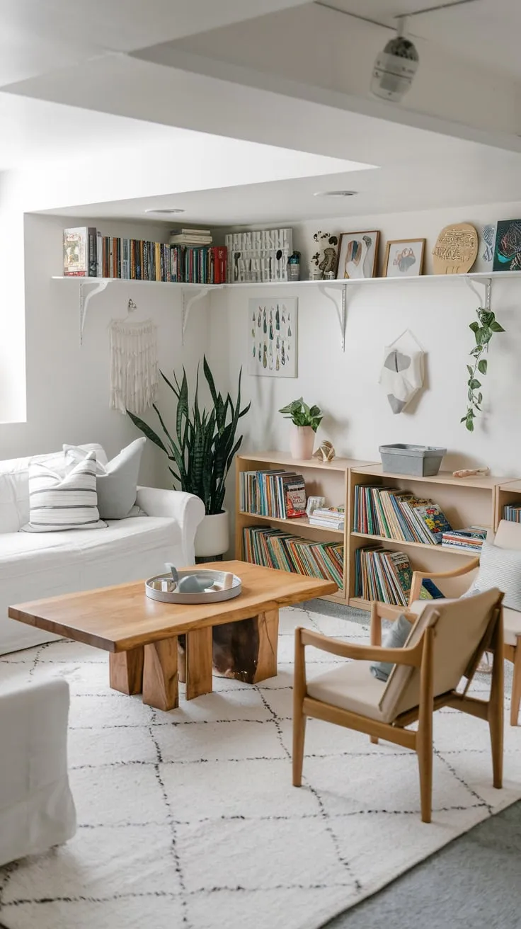 Bright Modern Basement Playroom with Cozy Decor