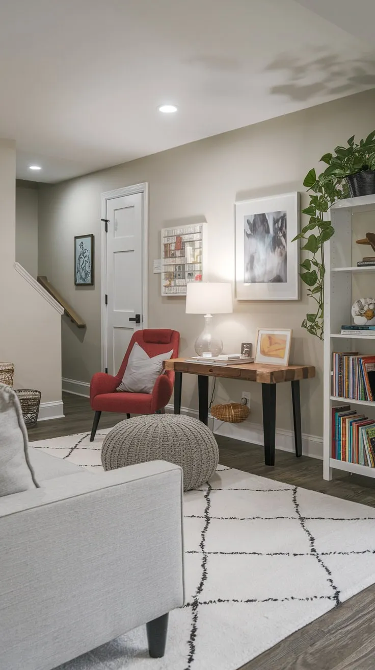 Chic Basement Playroom Featuring Cozy Furniture and Decor