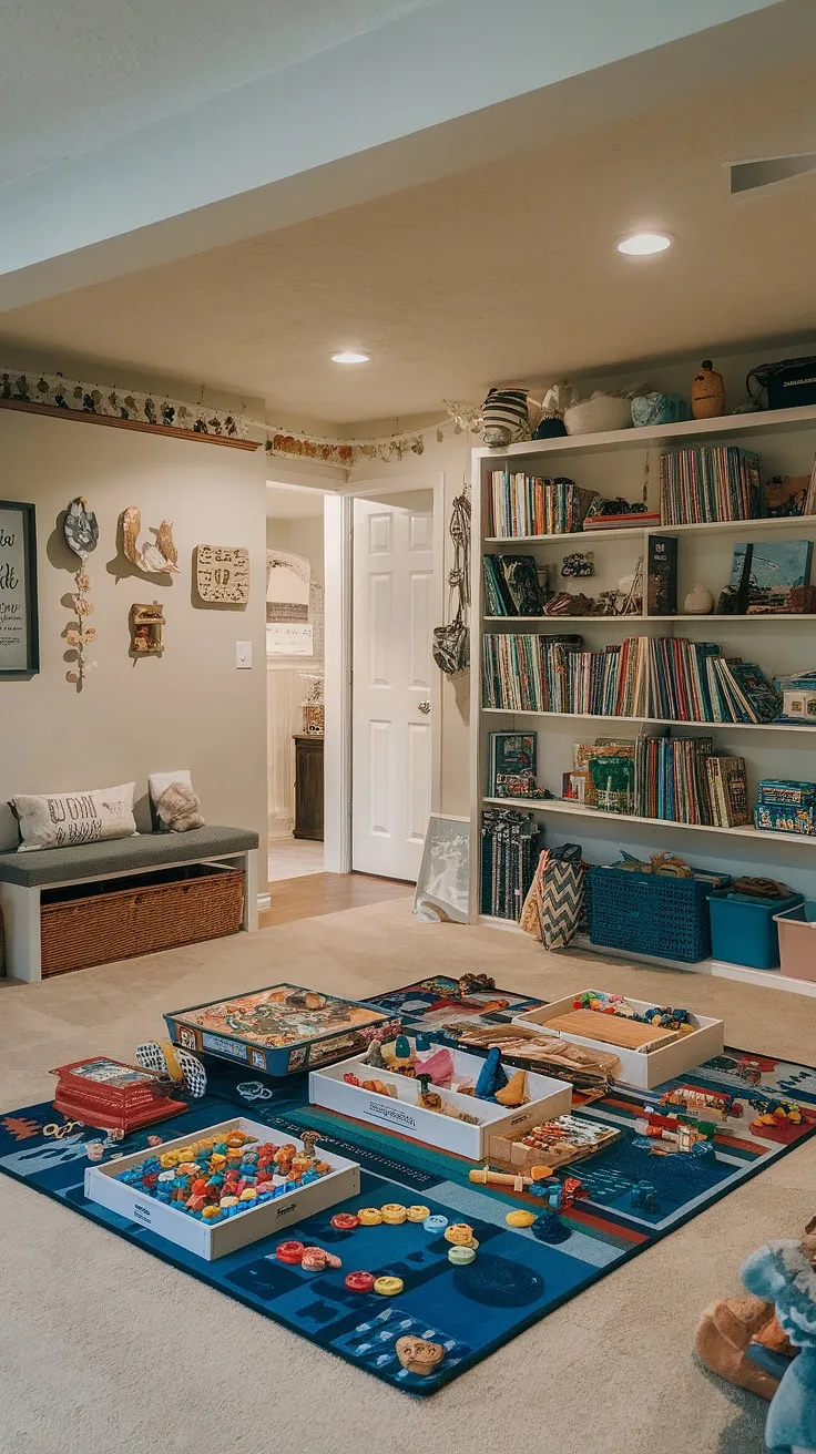 Transforming a basement space into this inviting indoor playroom was a dream come true!  With a focus on playroom organization and basement entertainment, this family playroom is filled with basement games and basement toys, offering endless basement fun for kids of all ages.  The thoughtful playroom design and playroom furniture create a cheerful children's play area perfect for basement activities.
