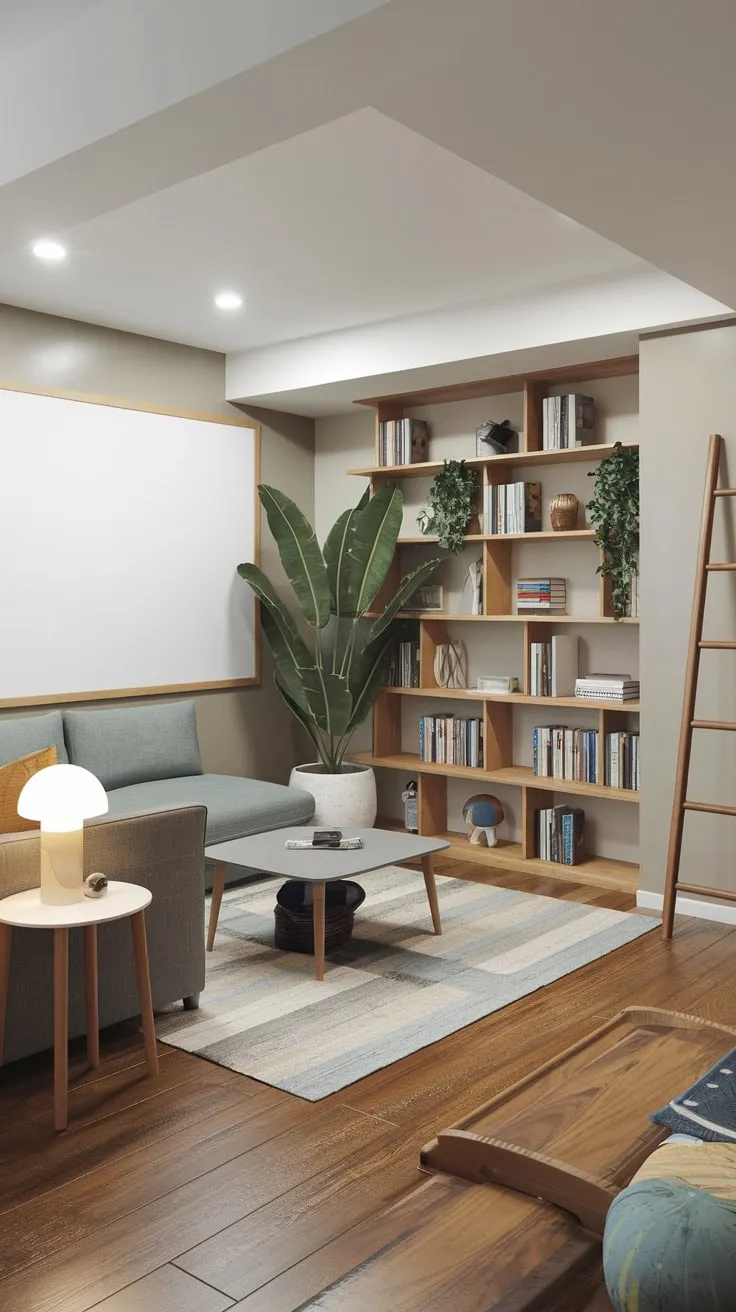 Stylish Modern Basement Playroom with Cozy Features