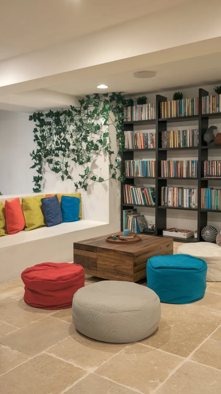 Vibrant Modern Basement Playroom with Cozy Decor