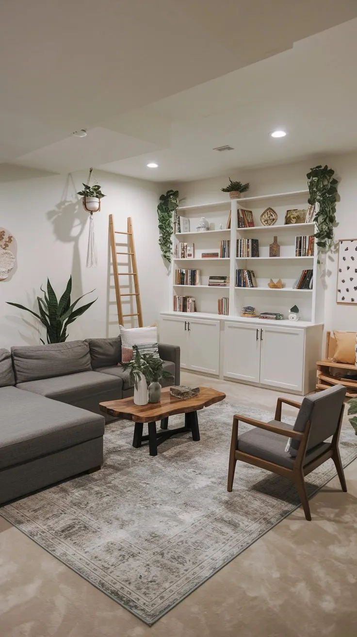 Bright Modern Basement Playroom with Cozy Decor