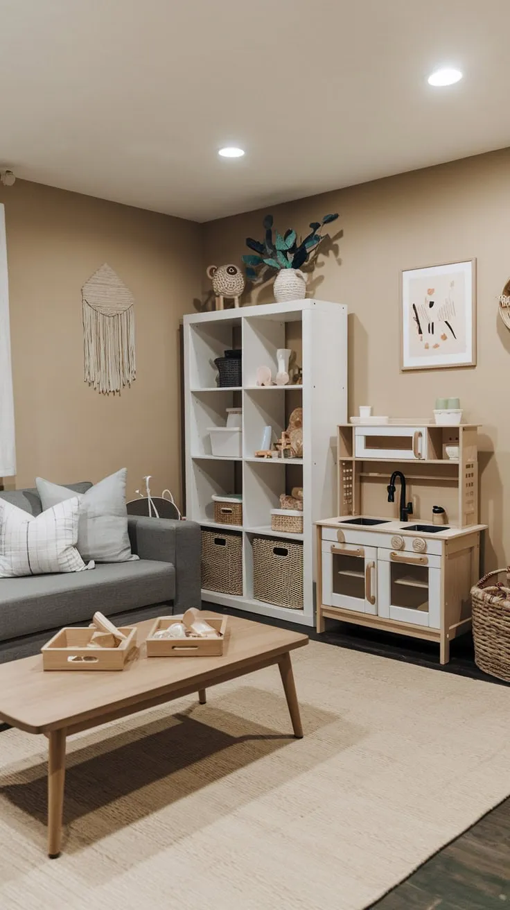 Charming Modern Basement Playroom with Cozy Decor