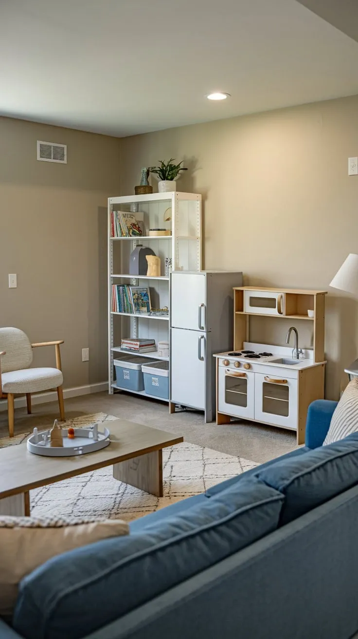 Charming Modern Basement Playroom Filled with Fun