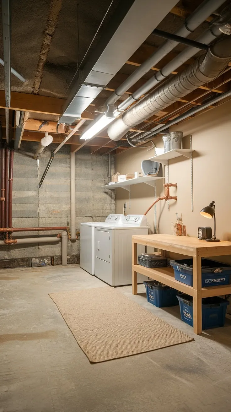 Unbelievable unfinished basement before and after! This basement laundry room makeover proves that even an unfinished basement can become a stylish and practical basement rec room. Explore these basement laundry ideas and discover how to maximize space with smart basement design ideas.