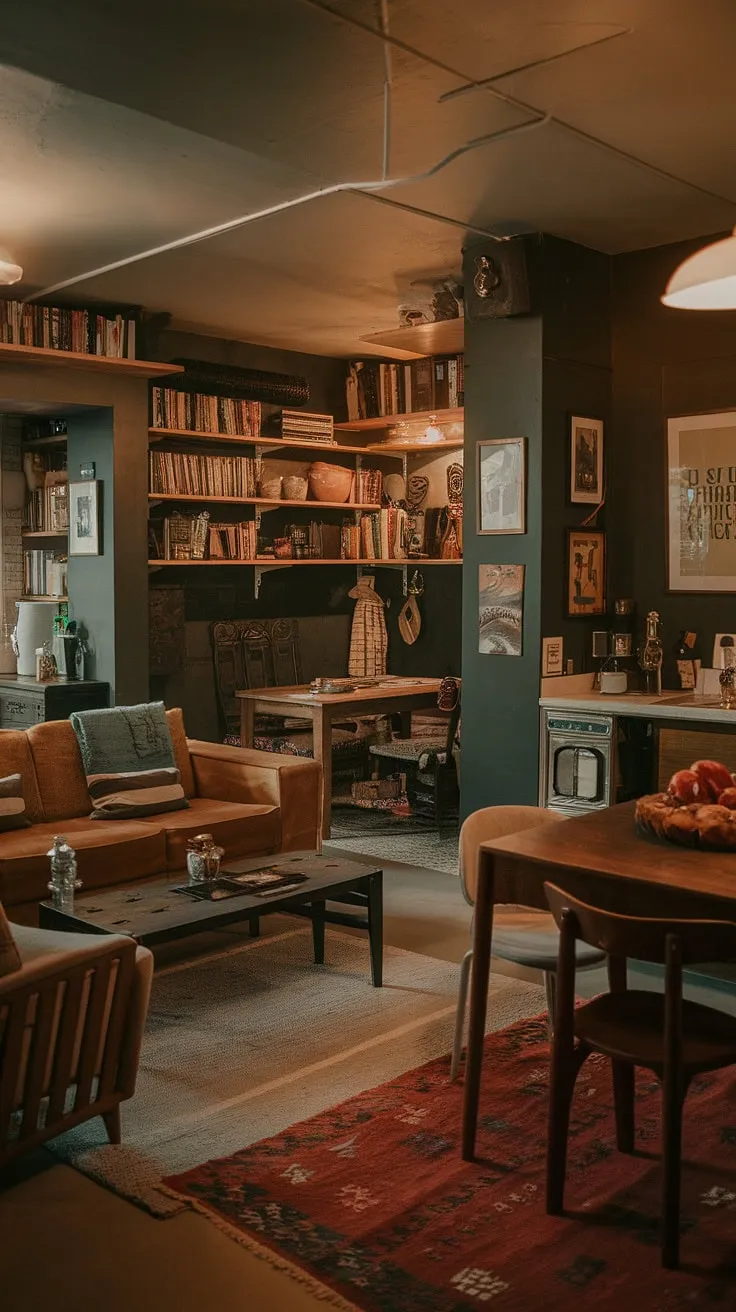 Transforming a small dark basement into a charming living space? This basement room showcases cute unfinished basement ideas and basement living ideas, proving that even a dark basement can be a haven of cool basement aesthetic and comfortable living.