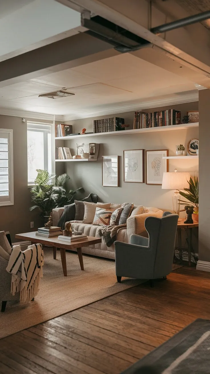 Escape to this cozy rec room—a vintage basement remodel showcasing the best in comfortable basement ideas. This open plan basement design proves that even small dark basement ideas can achieve a cool basement aesthetic.