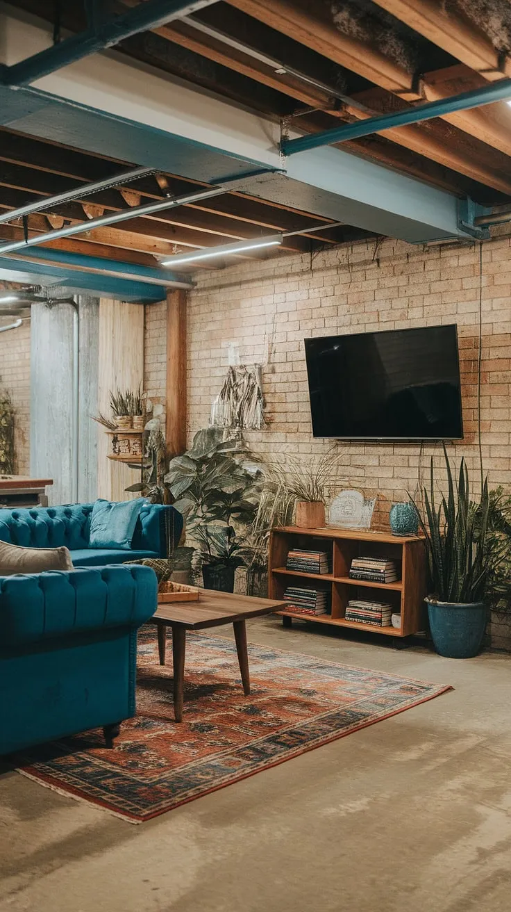 Transforming a dark, small basement into a cozy rec room with this cool basement aesthetic. Open plan design and vintage basement remodel create the perfect comfortable basement ideas for basement living.