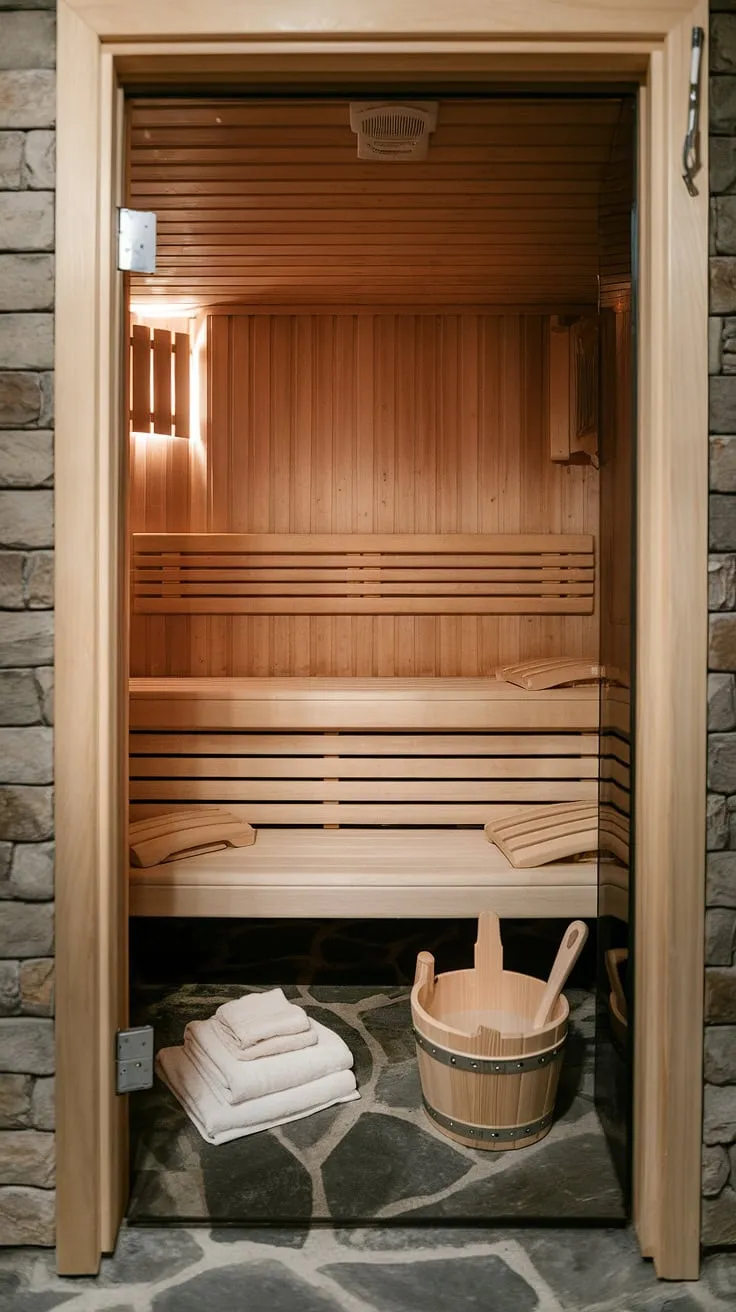 Indulge in the soothing warmth of your home sauna. This stunning basement sauna bathroom, complete with a sauna steam room, transforms your indoor sauna into a personal sanctuary.