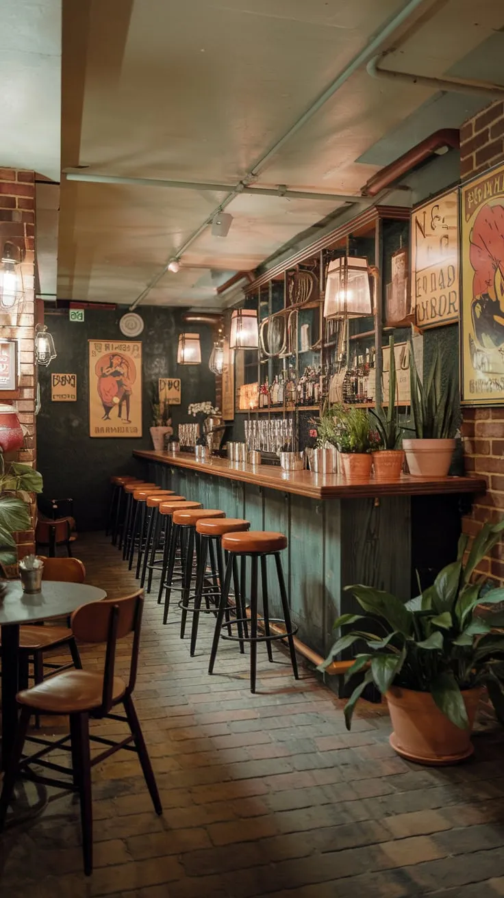 Charming Vintage Basement Speakeasy with Warm Ambiance