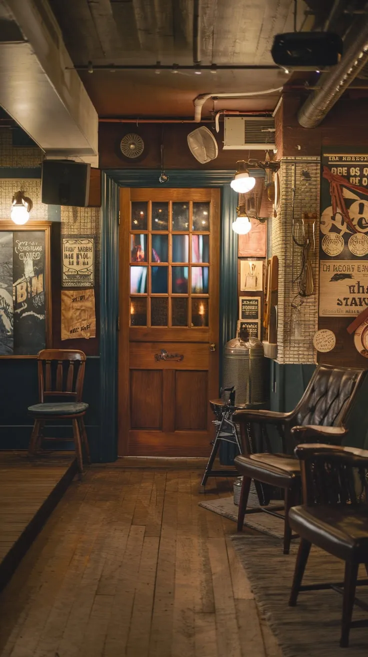 Charming Vintage Speakeasy Basement with Warm Ambiance