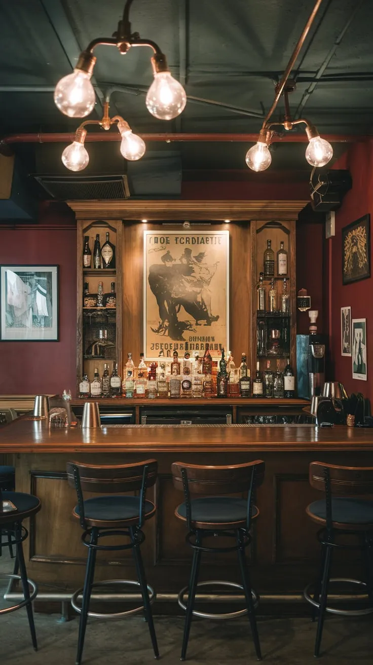 Charming Basement Speakeasy with Vintage Decor and Ambiance